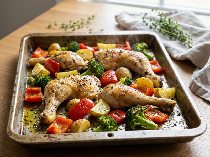Hähnchen vom Blech mit Kartoffeln und Brokkoli