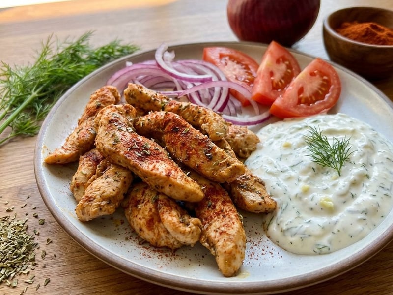 Juicy Chicken Gyros with Dill Dressing