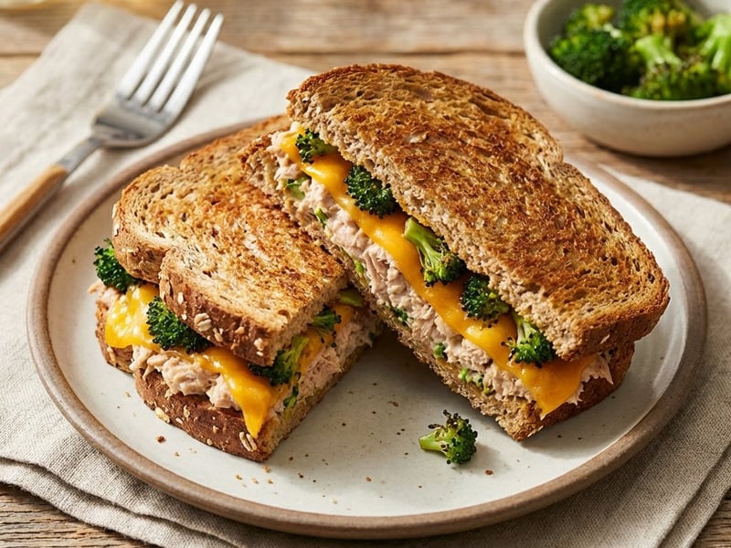 Überbackenes Thunfisch-Sandwich mit Brokkoli