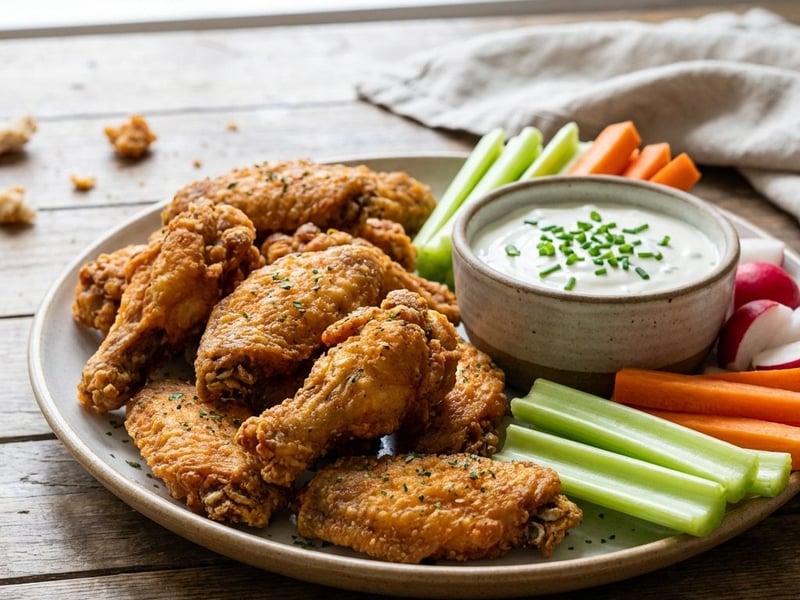 Fried Chicken Wings with Crudités and Sour Cream