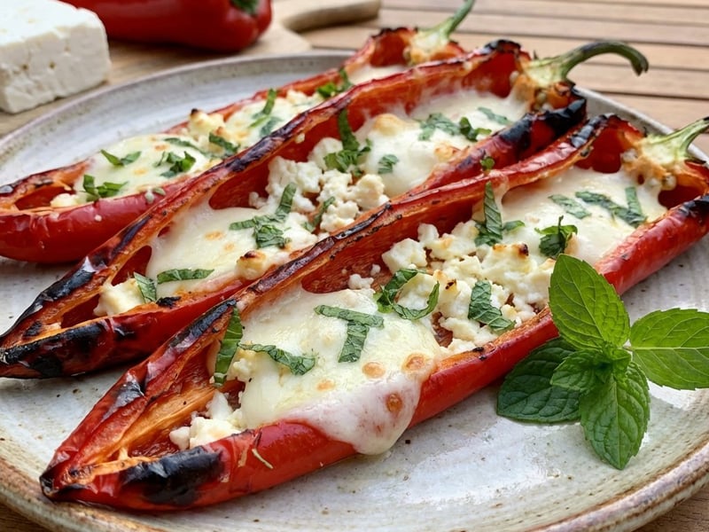 Gegrillte gefüllte Paprika mit Feta und Mozzarella