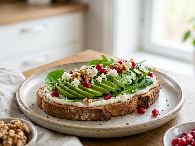 Sauerteigbrot mit Avocado, Feta und Rucola