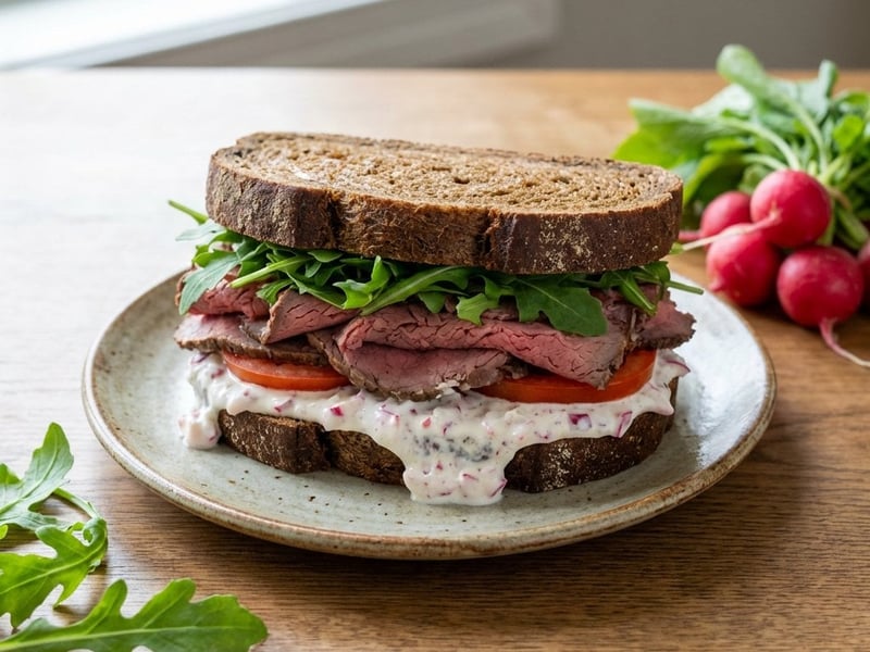 Roastbeef-Sandwich mit Radieschen-Dip