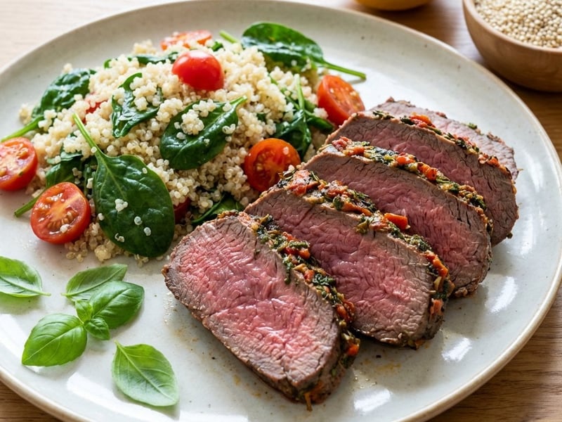Rumpsteak mit Spinat-Quinoa