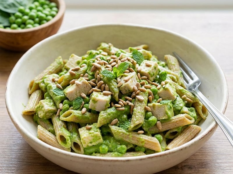 Hähnchen-Nudelsalat mit Paprika-Dressing