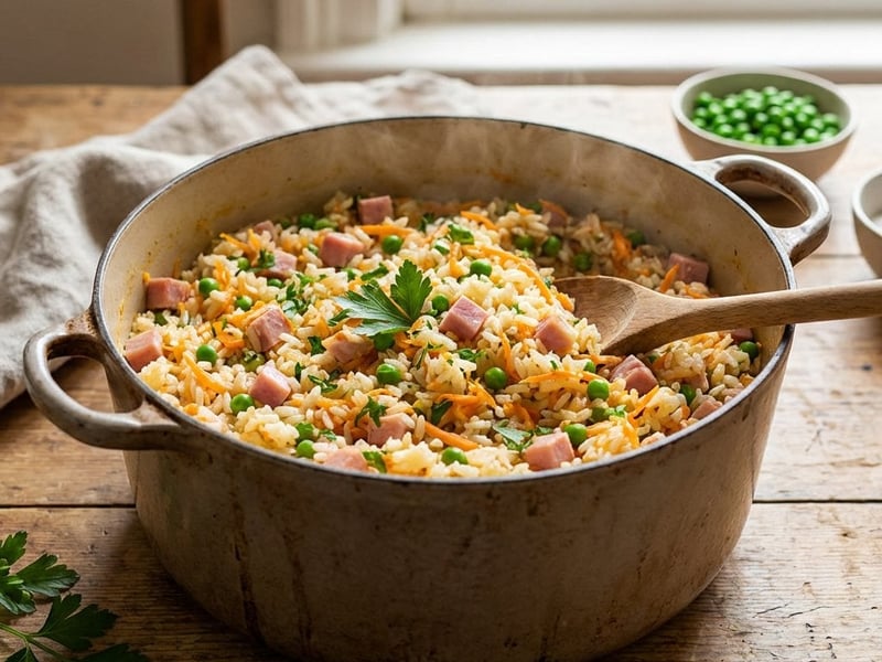 One-Pot-Reis mit Schinken und Erbsen