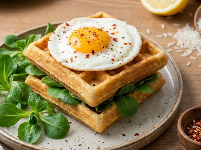 Herzhaftes Reis-Waffel-Sandwich