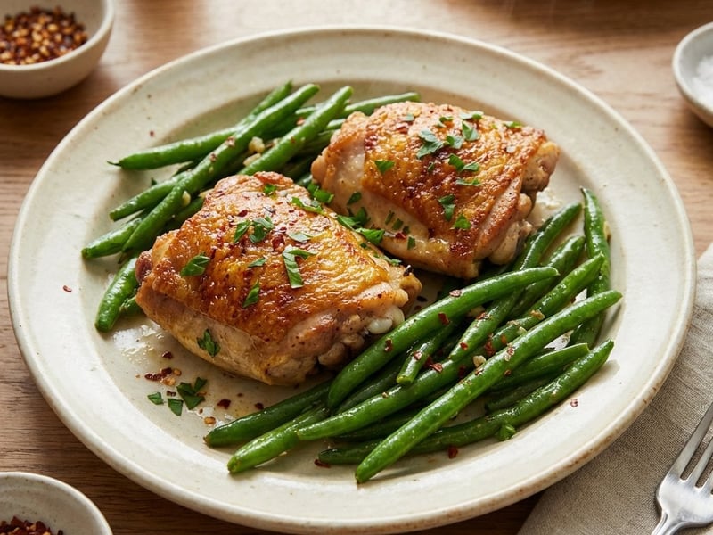 Hähnchenschenkel mit Knoblauchbohnen in Butter