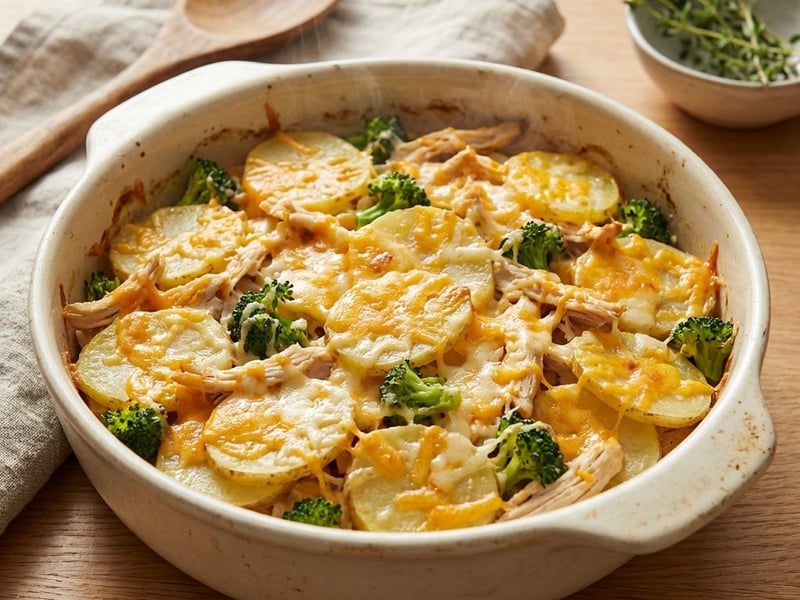 Überbackene Kartoffeln mit Hähnchen und Brokkoli