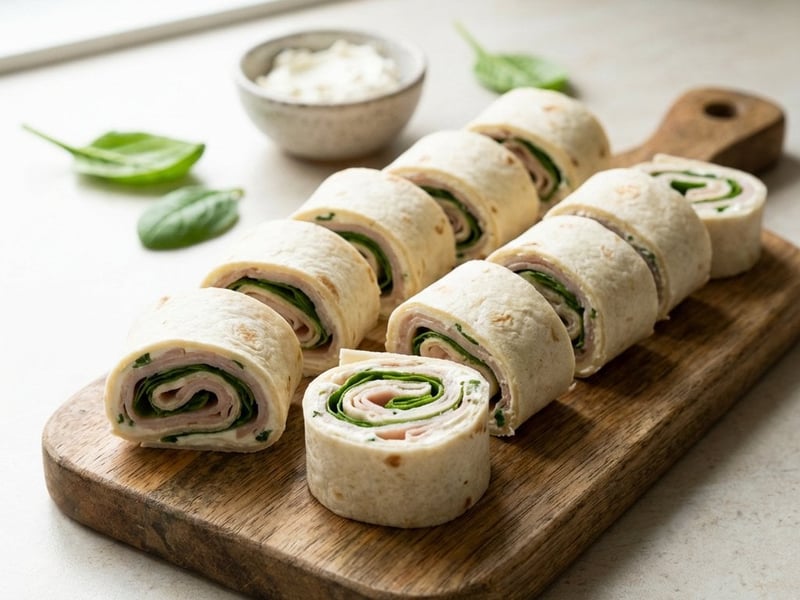 Puten-Tortilla-Rollen mit Frischkäse und Spinat