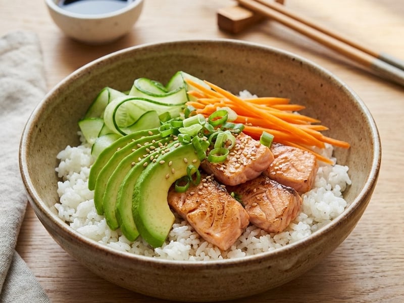 Japanische Reis-Bowl mit Lachs