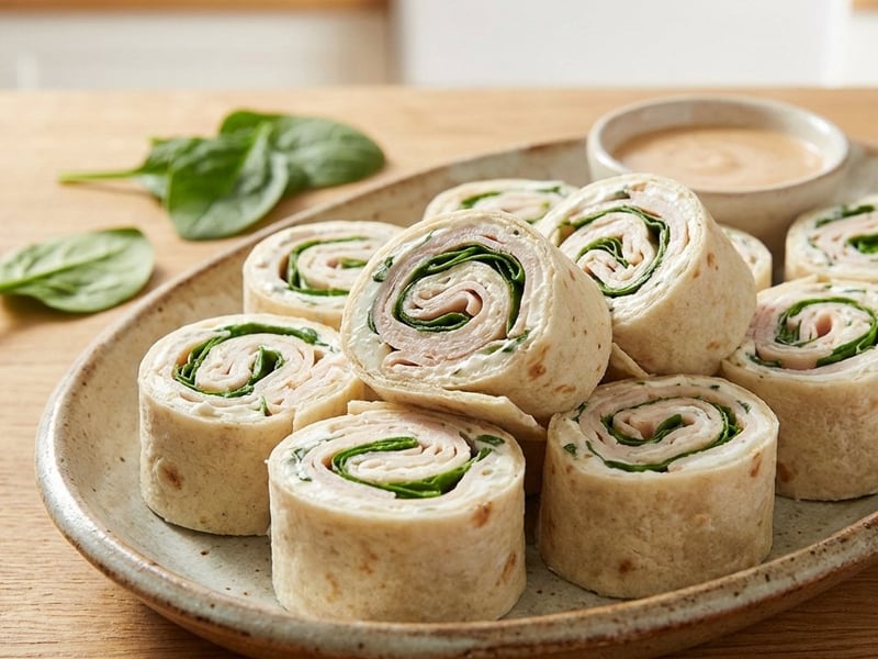Puten-Tortilla-Rolls mit Spinat und Frischkäse