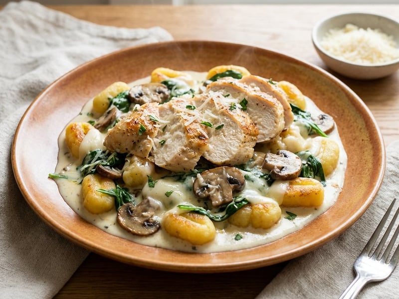 Hähnchen mit Gnocchi in cremiger Sauce