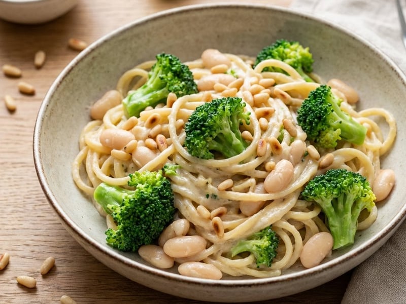 Cremige Pasta mit Brokkoli und weißen Bohnen