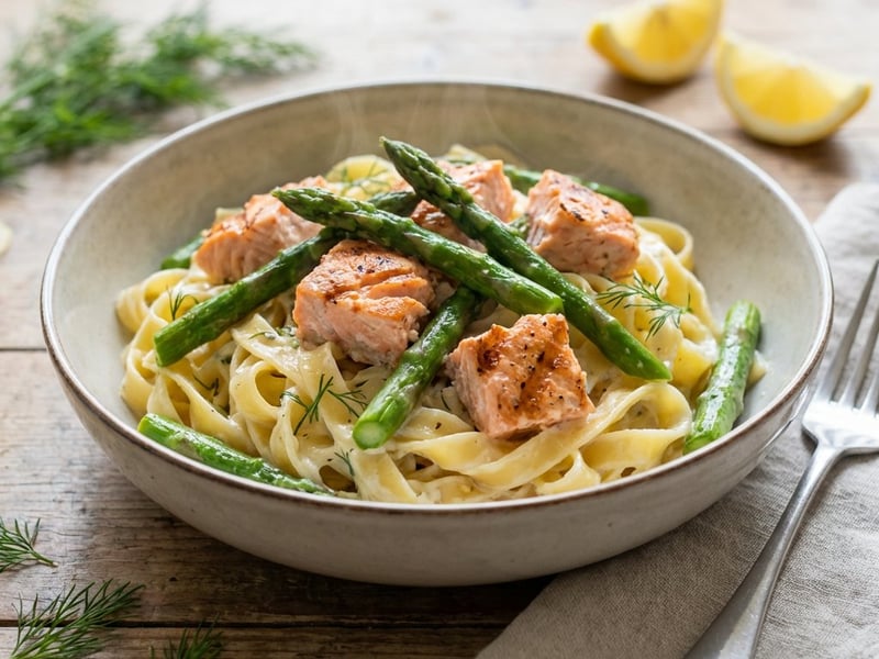 Pasta mit Spargel und Lachs