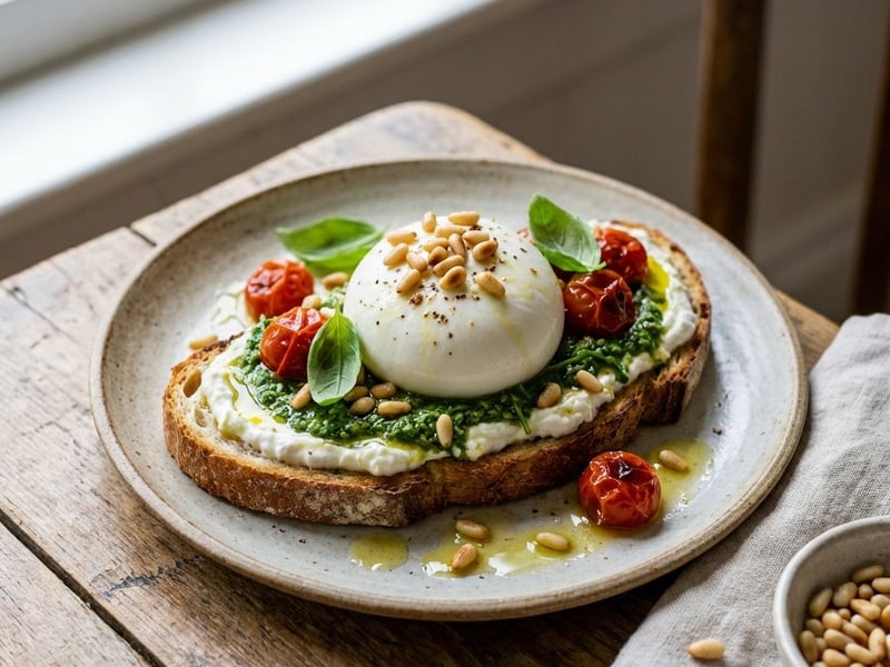 Sauerteigbrot mit Burrata und Rucola-Pesto