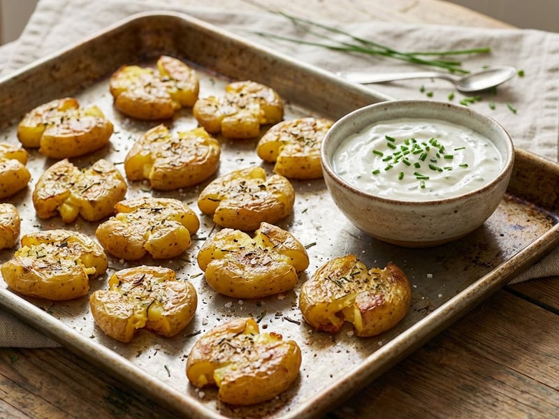 Quetschkartoffeln mit Kräuter-Dip