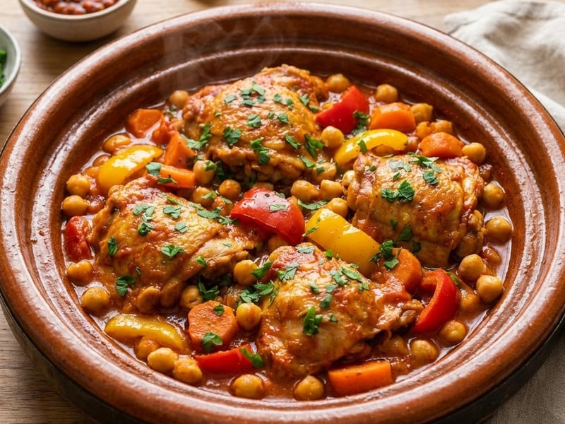 Marokkanische Hähnchen-Tajine mit Kichererbsen