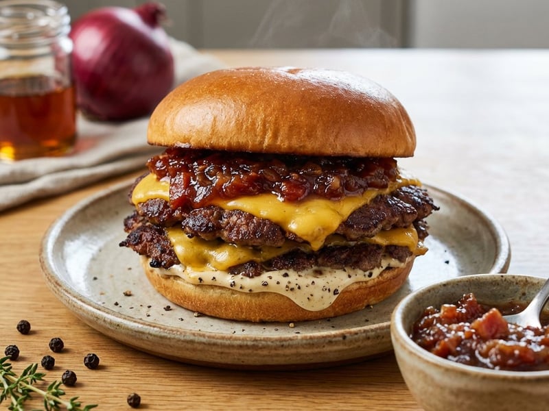 Smash Burger with Bacon Jam and Pepper Mayo
