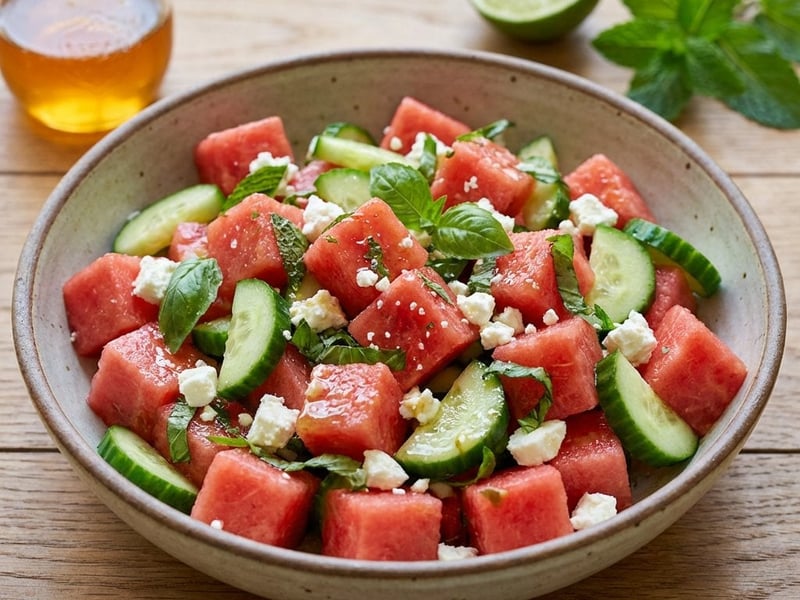 Wassermelonensalat mit Feta und Gurke