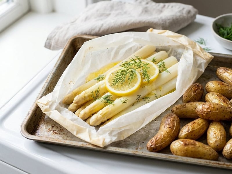 Weißer Spargel en papillote | Aromatisches Frühlingsrezept
