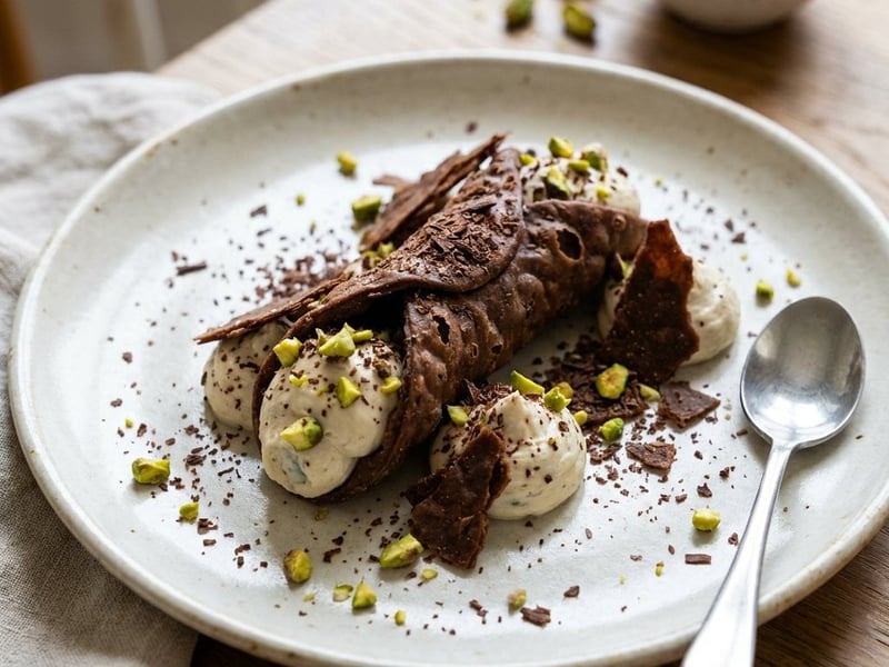 Dekonstruierter Cannoli | Espresso-Gorgonzola-Creme & Kakao-Crunch