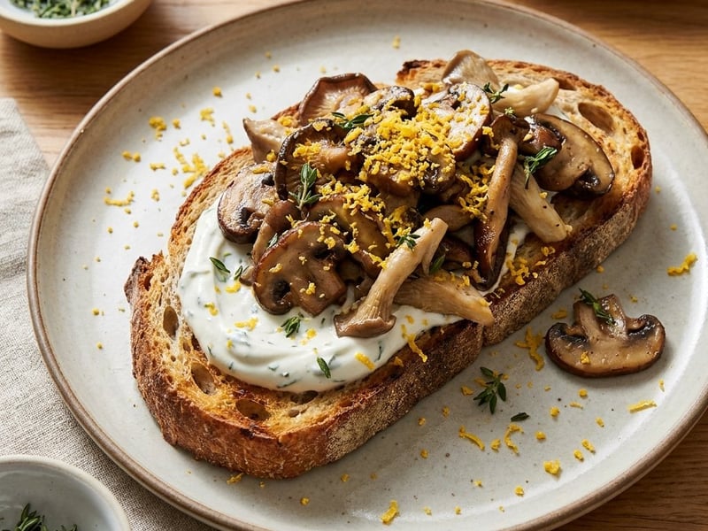 Umami Mushroom Toast | Gepökeltes Eigelb & Estragon-Schmand