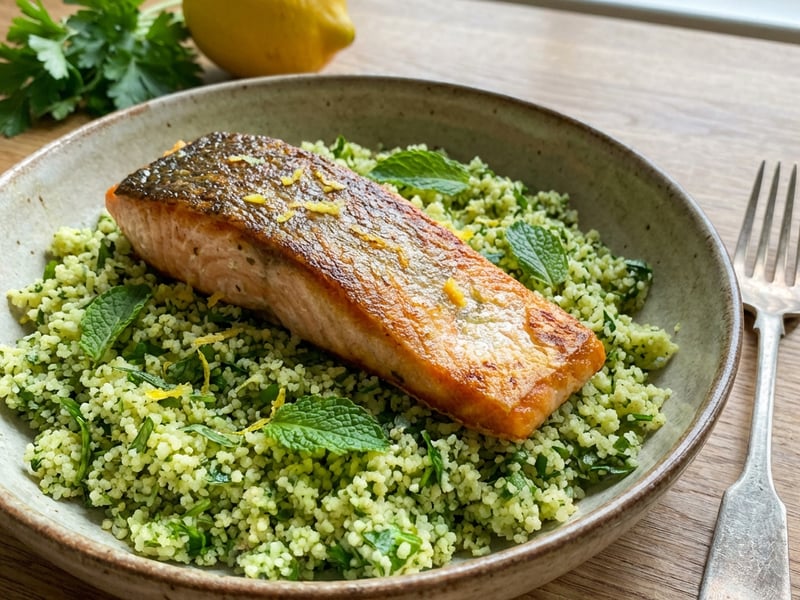 Oven-baked Salmon on Herb Couscous