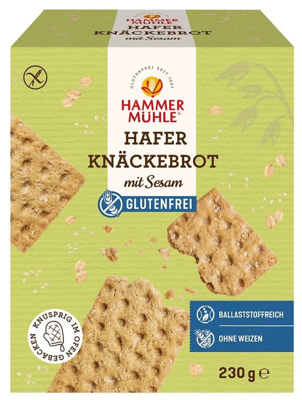 Hammermühle Hafer Knäckebrot mit Sesam glutenfrei