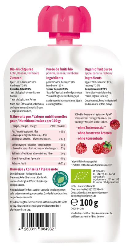 Mogli Organic Pouch Raspberry with Apple and Banana