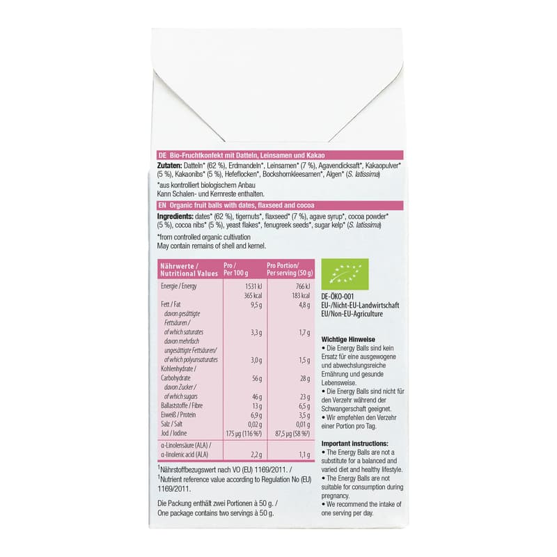 Löwenzahn Organics Organic Energy Balls for breastfeeding Chocolate