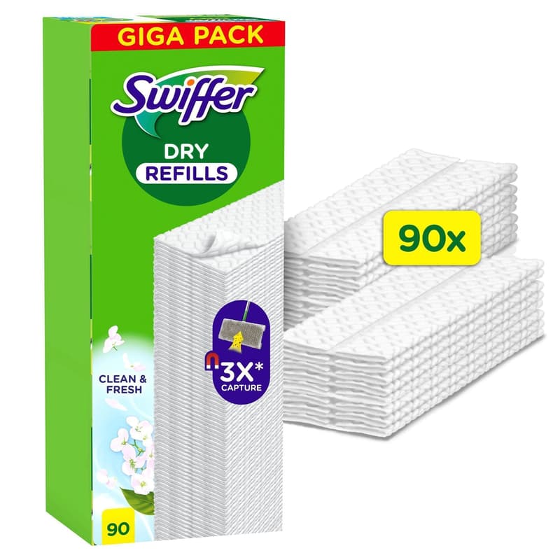 Swiffer Bodenwischer Trockene Bodentücher Nachfüller Clean & Fresh 90-er Pack, Fängt Und Schließt Staub Ein