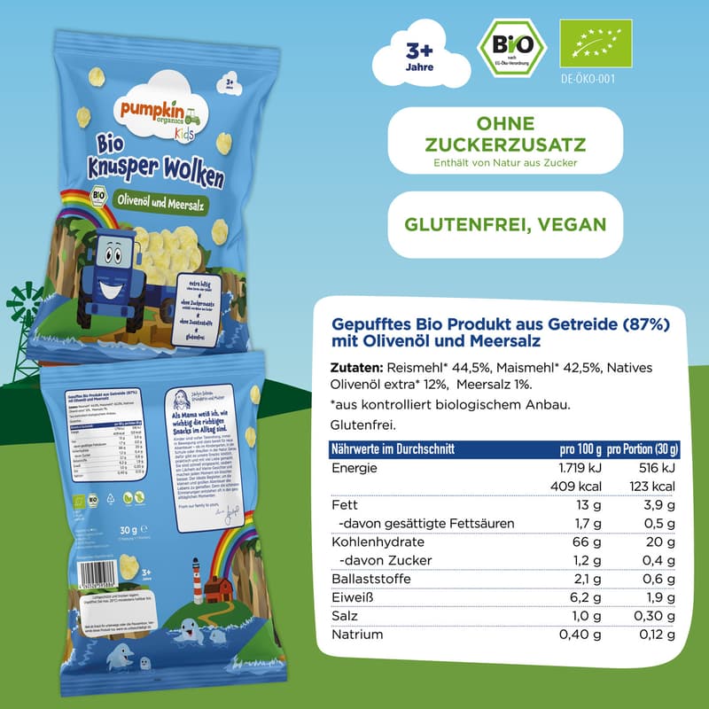Pumpkin Organics Bio Knusper Wolken Olivenöl und Meersalz