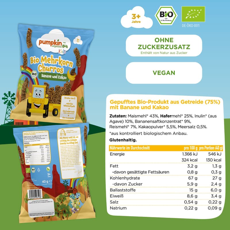 Pumpkin Organics Organic Multigrain Churros Banana & Cocoa