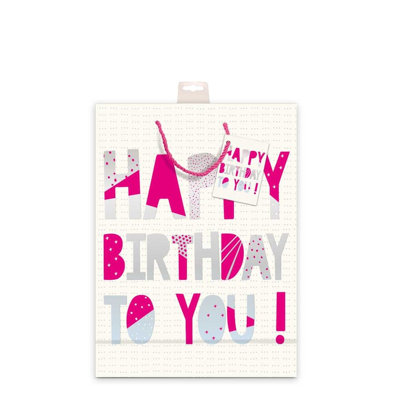Gift bag Happy Birthday white 26x32x12cm