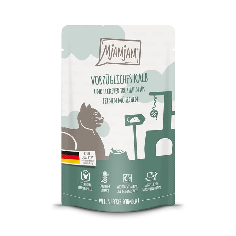 MjAMjAM Quetschie - vorzügliches Kalb & Truthahn an leckeren Möhren