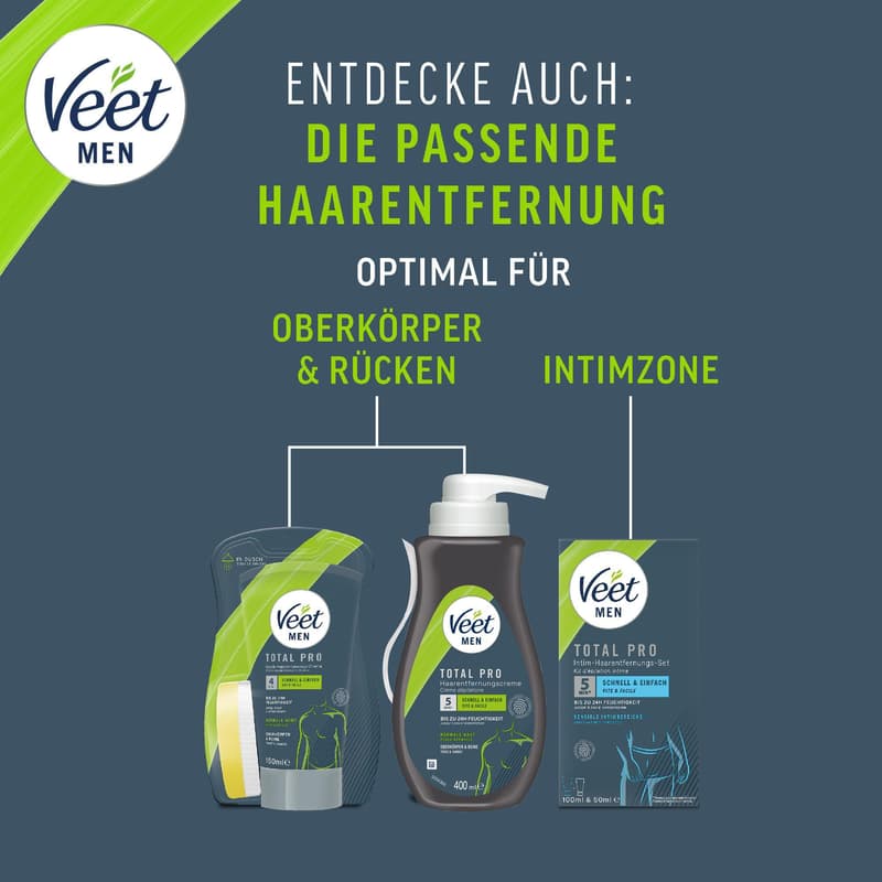 Veet Men Haarentfernungscreme Oberkörper & Beine, Tube & Spatel
