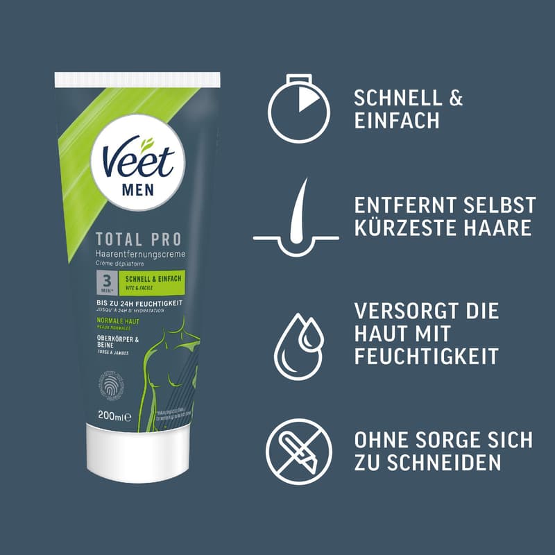 Veet Men Haarentfernungscreme Oberkörper & Beine, Tube & Spatel