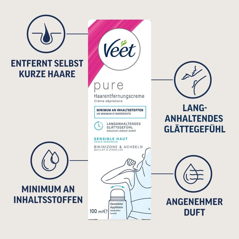 Veet Pure Haarentfernungscreme Bikinizone & Achseln, 100 ml 