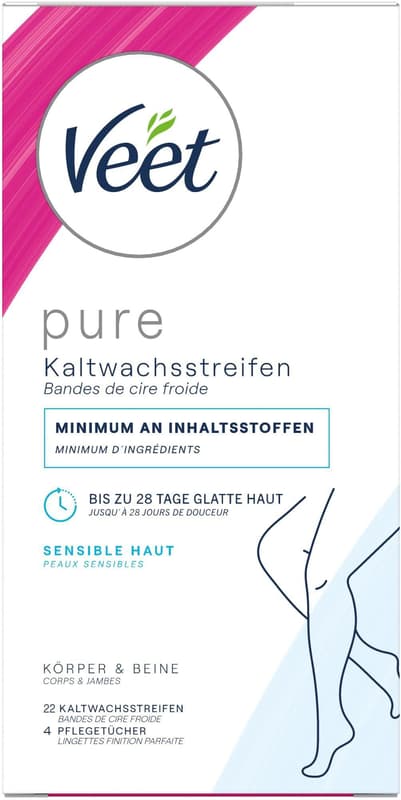 Veet PURE Kaltwachsstreifen Beine & Körper, sensible Haut
