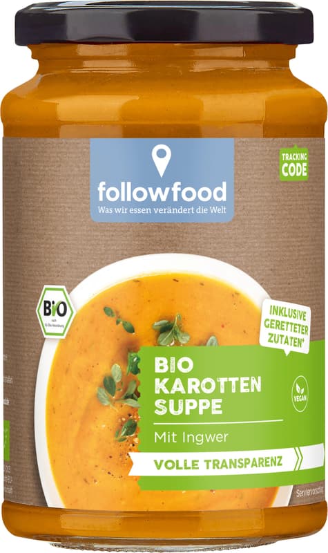 followfood BIO Karottensuppe mit Kokosmilch und Ingwer vegan
