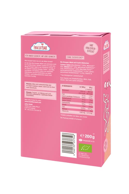 FruchtBar Organic Crunchy Muesli Apple, Strawberry, Raspberry