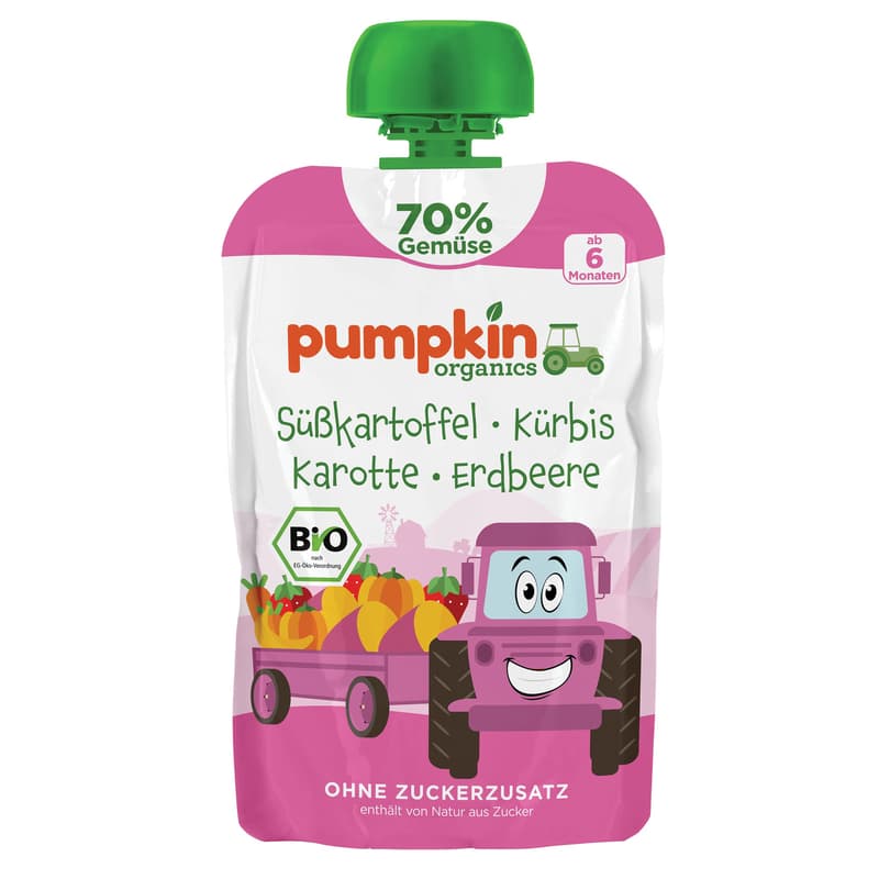 Pumpkin Organics Bio Quetschie: Süßkartoffel, Kürbis, Karotte, Erdbeere