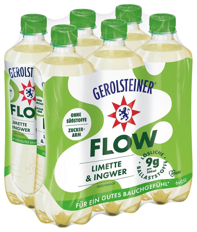 Gerolsteiner FLOW Lime & Ginger 0. 5 l PET Tray EW with fiber and calcium