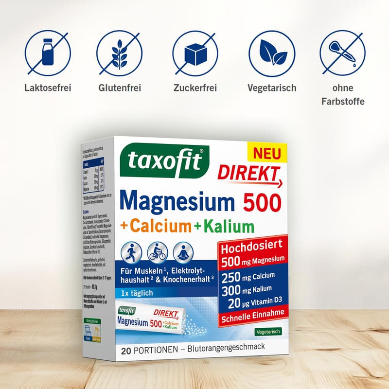 Taxofit Magnesium 500 + Calcium + Kalium Direkt Granulat 20 Stück