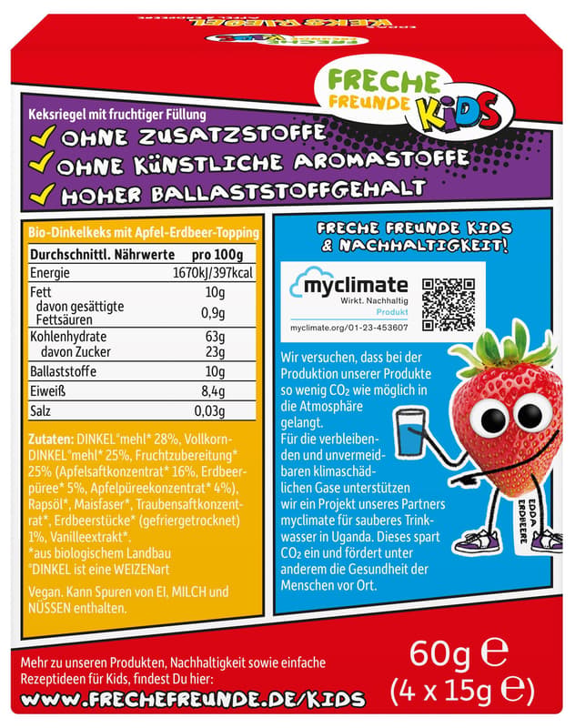 Freche Freunde Kids Bio Eddas Keks-Riegel Apfel & Erdbeere