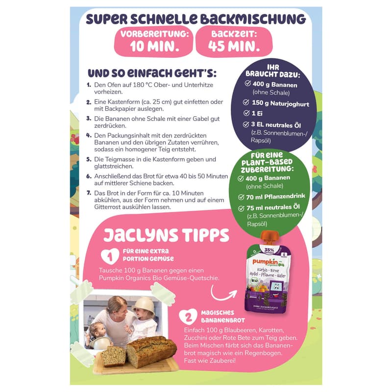 Pumpkin Organics Bluey Bio Hafer & Dinkel Bananenbrot Backmischung