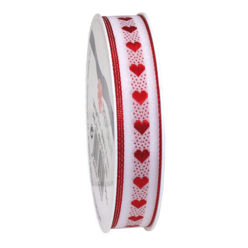 PRÄSENT Satinband Herzilein Herzen rot weiß 15mmx3m