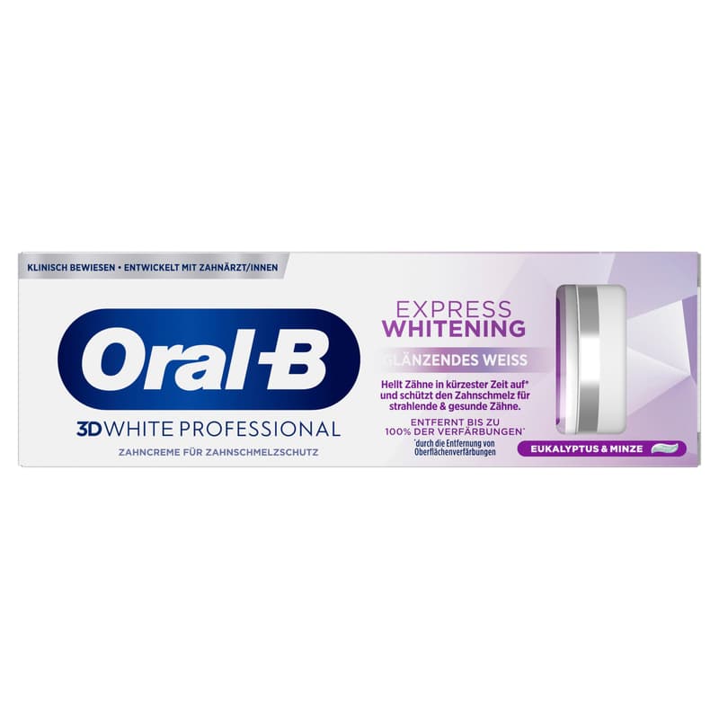 Oral-B 3D White Professional Express Whitening Zahnpasta Glänzendes Weiß, Eukalyptus & Minze