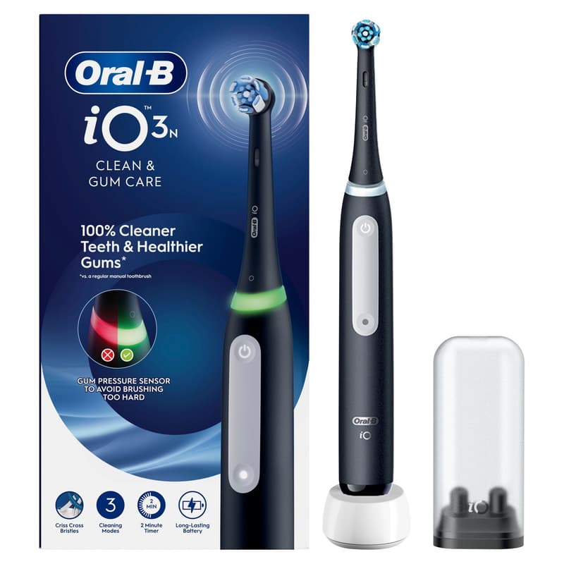 Oral-B iO 3 Elektrische Zahnbürste | Matt Black | 1 Aufsteckbürste | Aufsteckbürstenhalter